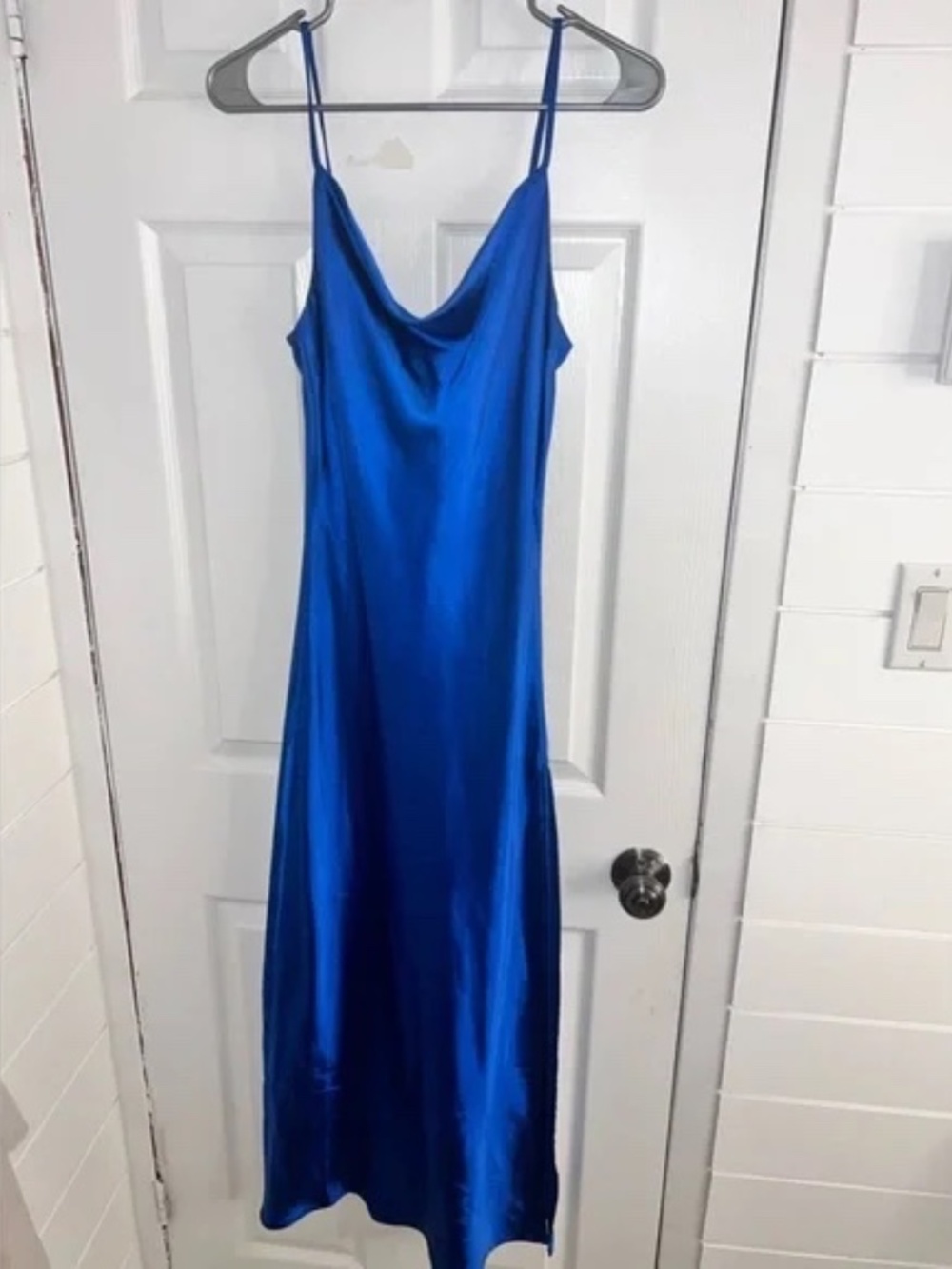 Audrey 3+1 Royal Blue Satin Midi Dress (Small) FLAW - Picture 9 of 10